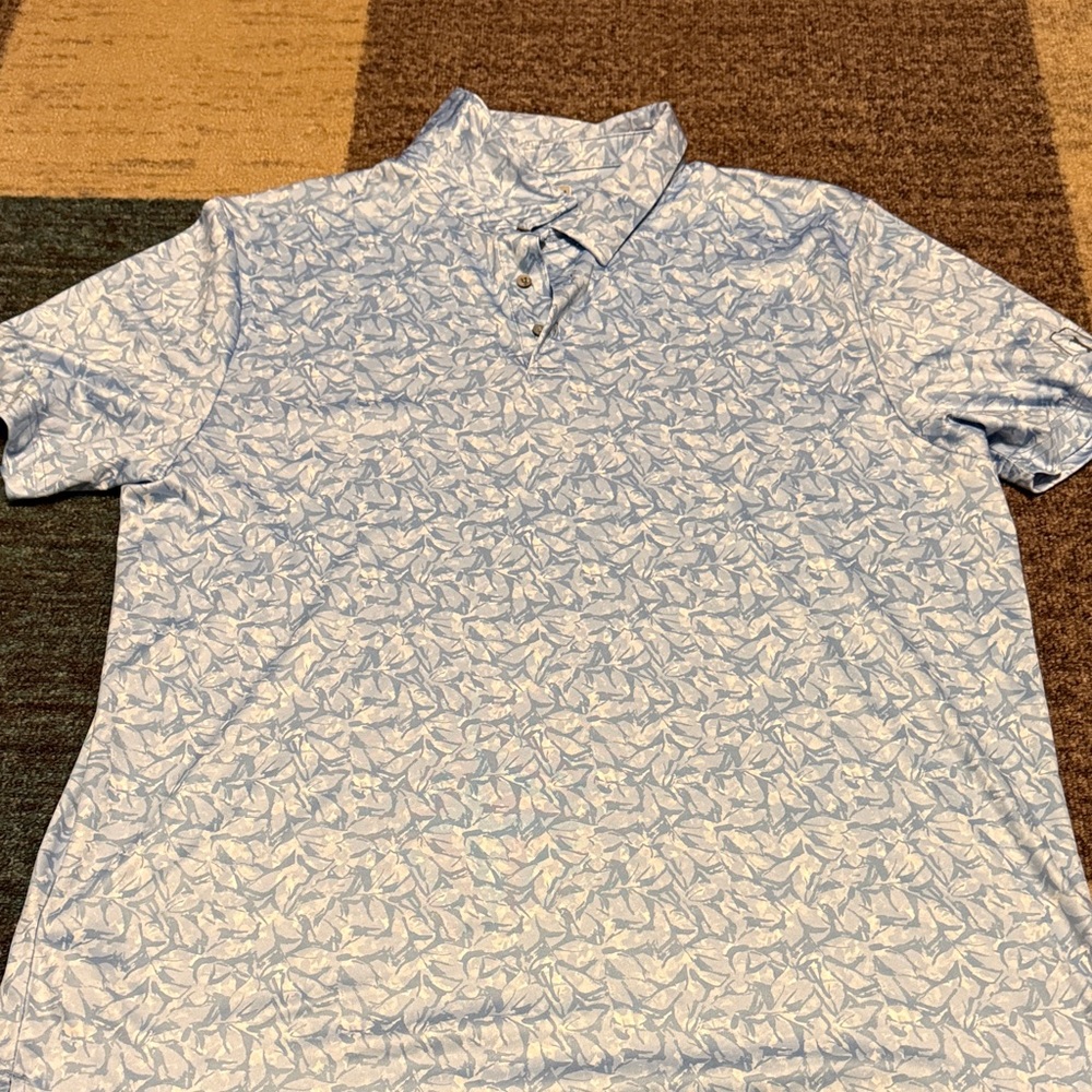 PGA Tour Light Blue Floral Patterned Polo Golf Shirt XXL
